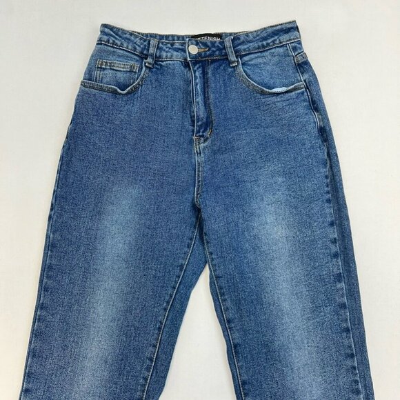 Kittenish Womens Straight Leg Jeans Ankle Slit Blue Stretch Denim Medium - Picture 6 of 9